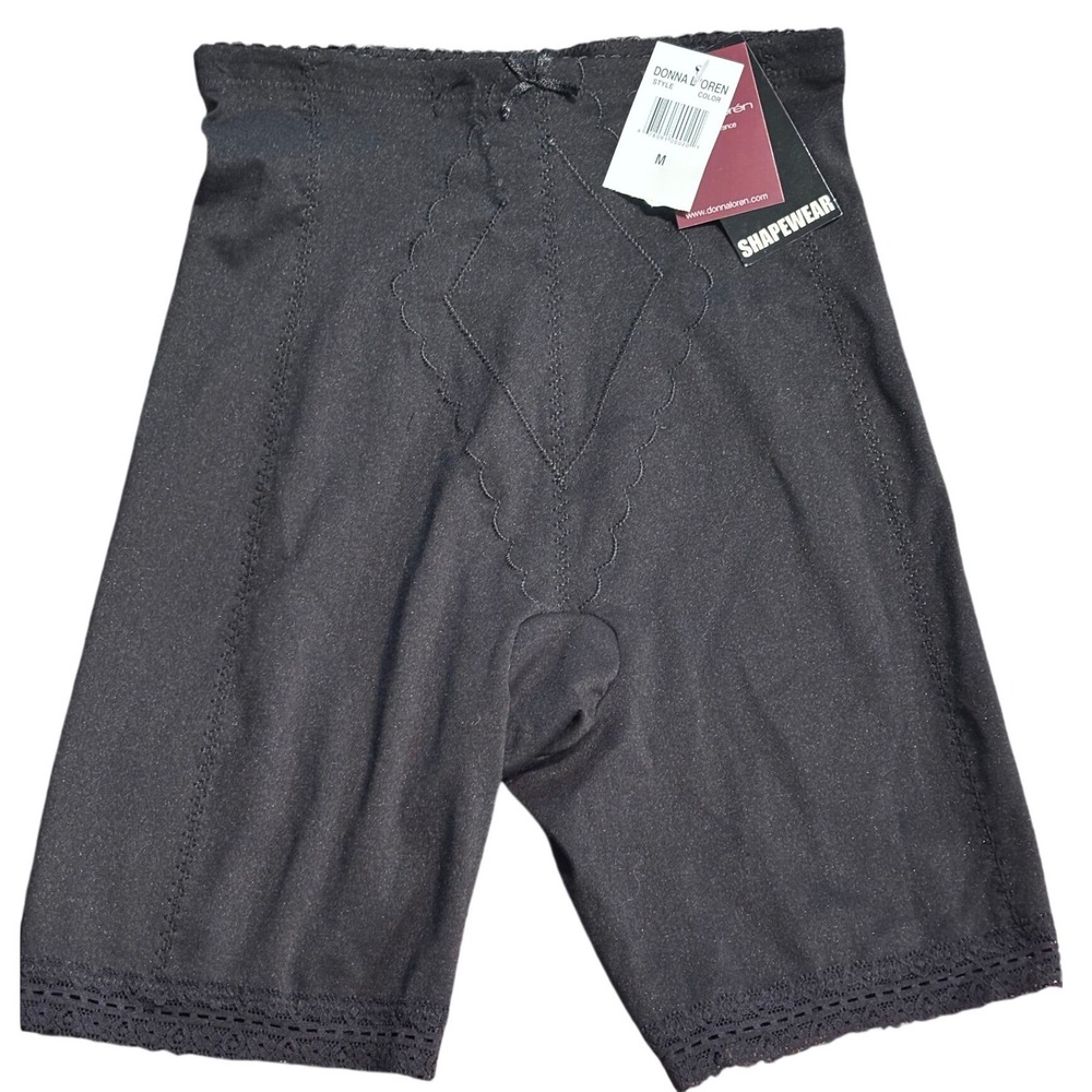 Donna Loren Womens Black High Waist Shapewear Shorts Lace Trim‎ Style 825 Size M